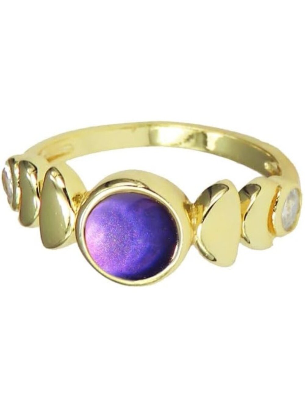 Minimalist 14K Gold Plated Mood Ring - Color Change Moon Phase Design